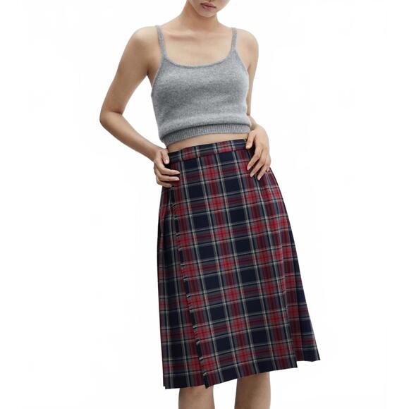 Mango Pleated Midi-Skirt Red Blue NWT Small - Picture 7 of 7